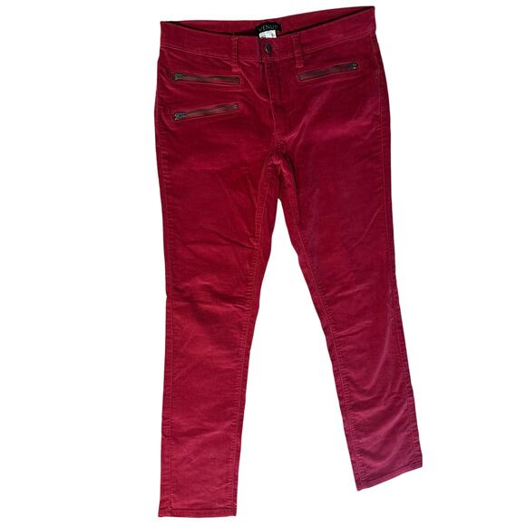 Venus Womens Corduroy Skinny Leg Pants Zipper Detail Stretch Burgundy Red Size 8 - Picture 1 of 6